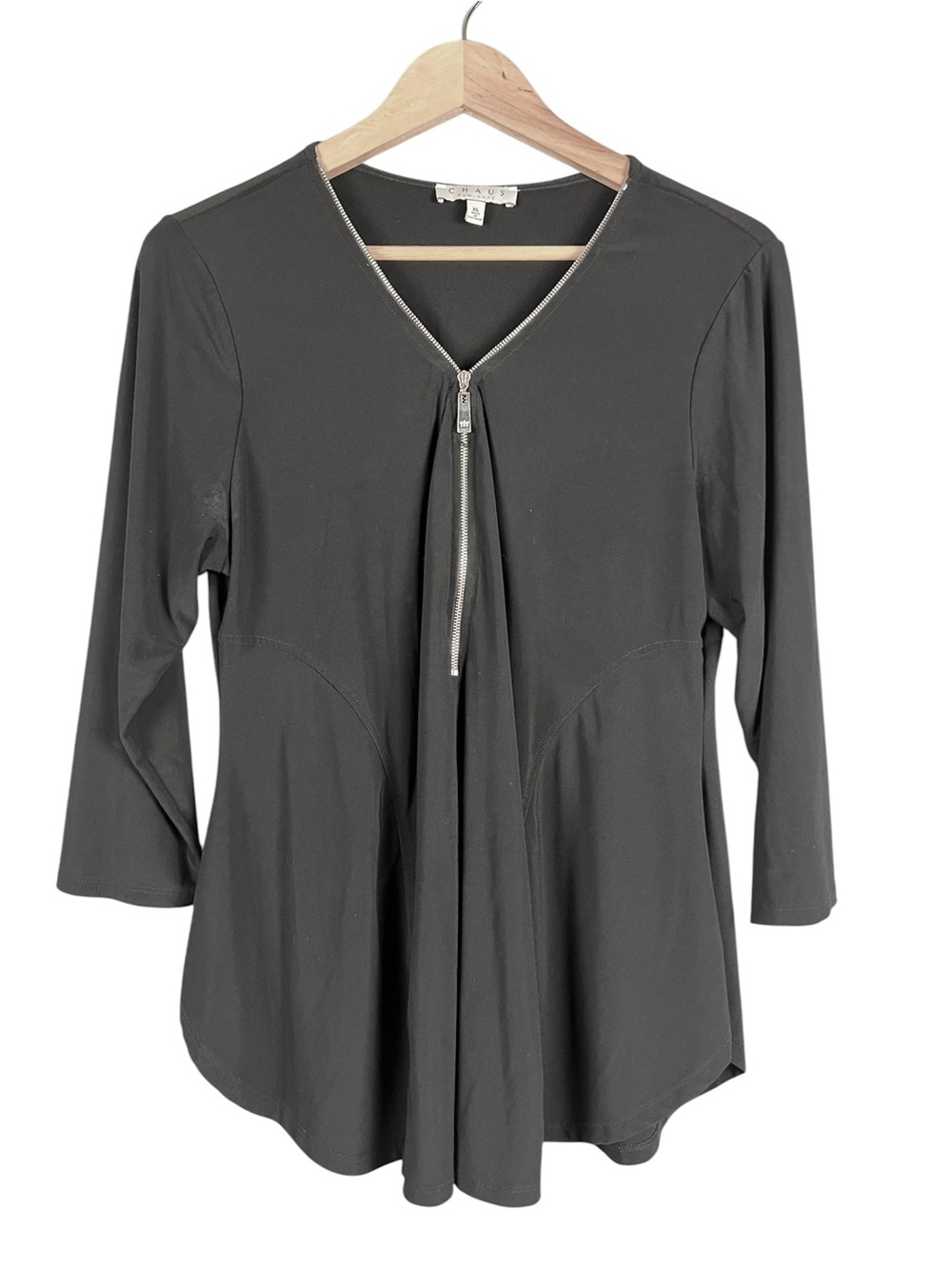 Chaus Black Slimming-Fit Black Stretch Blouse Size XL